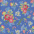 Riley Blake Fabrics Awakening Spring Flowers Lady Bugs Birds Azure Blue, floral fabric pattern with blooming flowers, ladybugs, hummingbirds, and small insects on a blue background.