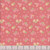 Riley Blake Fabrics Awakening Blossoms Tossed Flowers Coral Pink, fabric with a coral pink background and a pattern of yellow and pink floral clusters, green leaves, and white polka dots.