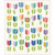 Riley Blake Fabrics Awakening Cherry Blossoms Quilting Spring Awakening Quilt Pattern, colorful tulip-shaped flower quilt blocks in various patterns and colors on a white background.