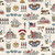 Riley Blake Fabrics Independence American Icons Independence Hall Mount Vernon Boston Cream fabric pattern, featuring historic American symbols, buildings, patriotic figures, and flags in a vintage illustration style.