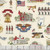 Riley Blake Fabrics Independence American Icons Independence Hall Mount Vernon Boston Cream, detailed patriotic historical illustrations on fabric, American symbols and landmarks.