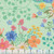 Moda Fabrics Cannon Beach Crystal Manning Aqua Blue Misty Meadow Floral, colorful floral print on light green fabric background.
