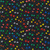 Robert Kaufman Fabrics Alphabetosaurus Dinosaur Tracks Bright Black, colorful dinosaur footprints on a black fabric background.