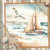 Benartex Fabrics Coastal Escape Nicole DeCamp Coastal Escape Panel Neutral Cream, nautical beach scene with sailboat, seagull, seashells, starfish, and fishing net decor.