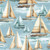 Benartex Fabrics Coastal Escape Nicole DeCamp Set Sail Ocean Blue, nautical sailboats on water with detailed sails in shades of blue and brown.