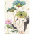 Hamilton Fabrics Sarus Ivory Cream Asian Cranes Water Lilies, water lily flowers, lily pads, and cranes in a watercolor style.