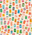 Moda Fabrics Trinketry Ruby Star Society Melody Miller Matchmaker Matchbook Natural With Neon Cream, colorful matchbook patterns with floral, fruit, animal, and abstract designs scattered on a light background.