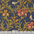 Moda Fabrics William Morris Muse Barbara Brackman Iris Florals Birds Twilight Navy Blue, fabric featuring intricate floral and bird pattern with orange and blue tones on a dark navy background.