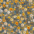 Quilting Treasures Fabrics Buzz, Buzz, Buzz Dan Morris Grey Polka Dotted Flowers - Floral fabric with yellow, white, orange, and blue flowers on a grey background.