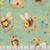 Quilting Treasures Fabrics Buzz, Buzz, Buzz Dan Morris Green Bee Hives Bees, adorable cartoon bees with flowers on a green background.