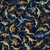 Quilting Treasures Fabrics Savage Kingdom Dan Morris Navy Blue Dinosaurs, vibrant fabric with various dinosaur illustrations on a dark navy background.