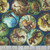 Quilting Treasures Fabrics Savage Kingdom Dan Morris Navy Blue Dinosaur Medallions, fabric featuring various dinosaur illustrations within colorful circular borders on a navy blue background.