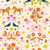 Moda Fabrics Mystic Fable Ruby Star Society Alexia Abegg Natural Retro Applique, fabric pattern with rabbits, flowers, birds, stars, and whimsical elements in pink, orange, yellow, blue, and brown on a light beige background.