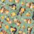 Quilting Treasures Fabrics Buzz, Buzz, Buzz Dan Morris Green Bears Bees Honey Pots, fabric with adorable bear and bee illustrations holding honey jars and surrounded by daisies on a green background.