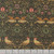 Moda Fabrics William Morris Muse Barbara Brackman Damask Birds Ebony Black, detailed fabric pattern with birds, flowers, and foliage in black, pink, green, and orange hues on black background.