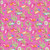 Benartex Fabrics Tropical Splash Pink Tropical Punch, vibrant pink fabric with tropical-themed patterns including drinks with umbrellas, lime slices, flowers, leaves, and ice cubes.