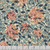 Free Spirit Fabrics Granada William Morris Honeysuckle Aqua, floral textile pattern with blue and coral honeysuckle flowers and green leaves on a cream background.