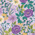 Benartex Fabrics Veronica's Garden Kanvas Studio Veronica's Garden Floral Lilac, floral fabric with purple, yellow, white, and green flowers on a light purple background.