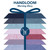 Windham Fabrics Handloom Tara Faughnan Morning Glory Fat Quarter Bundle, fabric color sample swatches in blue, pink, and purple shades, displayed in a fan shape on the packaging.