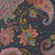 Moda Fabrics Chelsea Garden Moda Posh Floral Paisley Midnight Blue, close-up view of the colorful floral and paisley pattern with pink, green, blue, and yellow accents on a dark navy background.