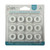 Riley Blake Fabrics Confetti Cotton Thread Prewound Bobbin Size 15 - 12 Bobbins Le Creme Cream, display of 12 prewound bobbins in a plastic case with a white and blue label.