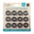 Riley Blake Fabrics Confetti Cotton Thread Prewound Bobbin Size 15, 12 Charcoal Grey Bobbins, tightly wound with charcoal grey thread, displayed in transparent plastic case.