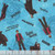 Benartex Fabrics Harry Potter Turquoise Magic Spells, fabric with Harry Potter characters and spell text on a blue starry background.