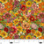Blank Quilting Fabrics Enchanted Canopy Persimmon Orange Allover Flowers, vibrant floral pattern with orange, yellow, pink, and red flowers and green leaves.