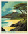 Riley Blake Fabrics United States National Parks Hawaii Volcanoes Poster Panel 36 by 44 inches, scenic illustration of Hawaii Volcanoes National Park with volcano, lush trees, sandy beach, ocean waves, and mountainous background.