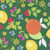 Moda Fabrics Fruit Salad Corey Yoder Fruits Fabric, colorful fruit pattern featuring lemons, strawberries, blueberries, limes, and various flowers on green background.