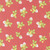 Moda Fabrics Fruit Salad Corey Yoder Strawberries Flamingo Red fabric, pink background with white strawberries, green leaves, and small yellow flowers pattern.