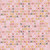Moda Fabrics Fieldrush BasicGrey Larkspur Floral Larkspur Peony Pink, fabric with a pink background and multicolored X's and O's in red, white, yellow, black, and green.
