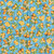 Quilting Treasures Fabrics Citrus Bliss Dan Morris Creative Blue Yellow Lemons, vibrant fabric featuring yellow lemons, green leaves, white blossoms, and blue textured background for quilting and craft projects.
