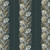 Marcus Fabrics Moon Washed Kristina Trogdon Floral Column Stripe Navy, a floral fabric pattern featuring lines of flowers and leaves in navy, beige, and white tones with a textured dark navy background.