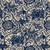 Marcus Fabrics Anna Bs Indigos Carrie Quinn Floral Navy, a floral fabric pattern in navy blue and beige with intricate floral and leaf designs.