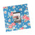 Moda Fabrics A Cat Named Stitch Camille Roskelley Layer Cake Ten Inch Squares, floral fabric layer cake with pink and blue flowers on a blue background.