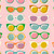 Moda Fabrics Poolside Too Ruby Star Society Retro Kitsch Sunglasses Cotton Candy Pink, colorful illustrated sunglasses pattern on pink background.