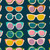 Moda Fabrics Poolside Too Ruby Star Society Retro Kitsch Sunglasses Peacock Blue, pattern of colorful vintage sunglasses on dark background.