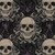 Blank Quilting Fabrics Darkly Enchanted Episodic Drawing Skull Damask with Spiders Charcoal