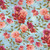 Blank Quilting Fabrics Florinda Francesco Moretti Anemones Flowers Teal/Pink, fabric with pink, red, and purple anemone flowers on a light teal background.