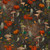 Blank Quilting Fabrics Harvest Haunt Episodic Drawing Mushrooms and Ghosts Charcoal, a Halloween-themed fabric with pumpkins, ghosts, mushrooms, cobwebs, and fall leaves on a dark background.