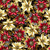 Blank Quilting Fabrics Gears and Garland Urban Essence Designs Steampunk Poinsettias Red, festive holiday themed fabric featuring red and gold poinsettia flowers with gear and industrial accents.