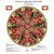 Blank Quilting Fabrics Gears and Garland Urban Essence Designs Steampunk Christmas Skirt in red, featuring intricate gold gears, holly leaves, poinsettias, and snowflakes for festive holiday decor.