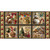 Blank Quilting Fabrics Gears and Garland Urban Essence Designs Steampunk Christmas Blocks Black, a fabric panel featuring steampunk Christmas-themed illustrations including ornaments, a Christmas tree, gingerbread figures, and holiday decorations with gears and metallic elements.