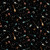 Blank Quilting Fabrics Witchy Wicked Rose Halsey Broomsticks, Stars, and Moon Black, artistic pattern of broomsticks, crescent moons, and star shapes on a black background.