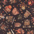 Quilting Treasures Fabrics A Haunting We Will Go Dan Morris Grey Tossed Monsters, Halloween-themed fabric featuring various spooky and whimsical monster characters on a black background.