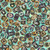 Quilting Treasures Fabrics Witchypoo Dan Morris Aqua Blue Potion Labels, fabric with various potion and ingredient labels featuring Halloween and magical themes in aqua blue, black, orange, and purple colors.