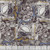 3 Wishes Fabric Road Runners Black Grey Car Engine Block, fabric pattern depicting a detailed illustration of an automotive engine with pulleys, belts, and wires in black, grey, blue, and yellow colors.