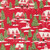 Moda Fabrics Holiday Cheer Stacy Iest Hsu Cardinals Village Scenic Poinsettia Red, Christmas snow scene fabric with houses, pine trees, snowmen, and candy canes on a red background.