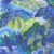 Moda Fabrics Northern Brights Amarilys Henderson Lake City Sky Blue, vibrant landscape-inspired fabric with abstract mountain, water, and plant patterns in shades of blue, green, and yellow.